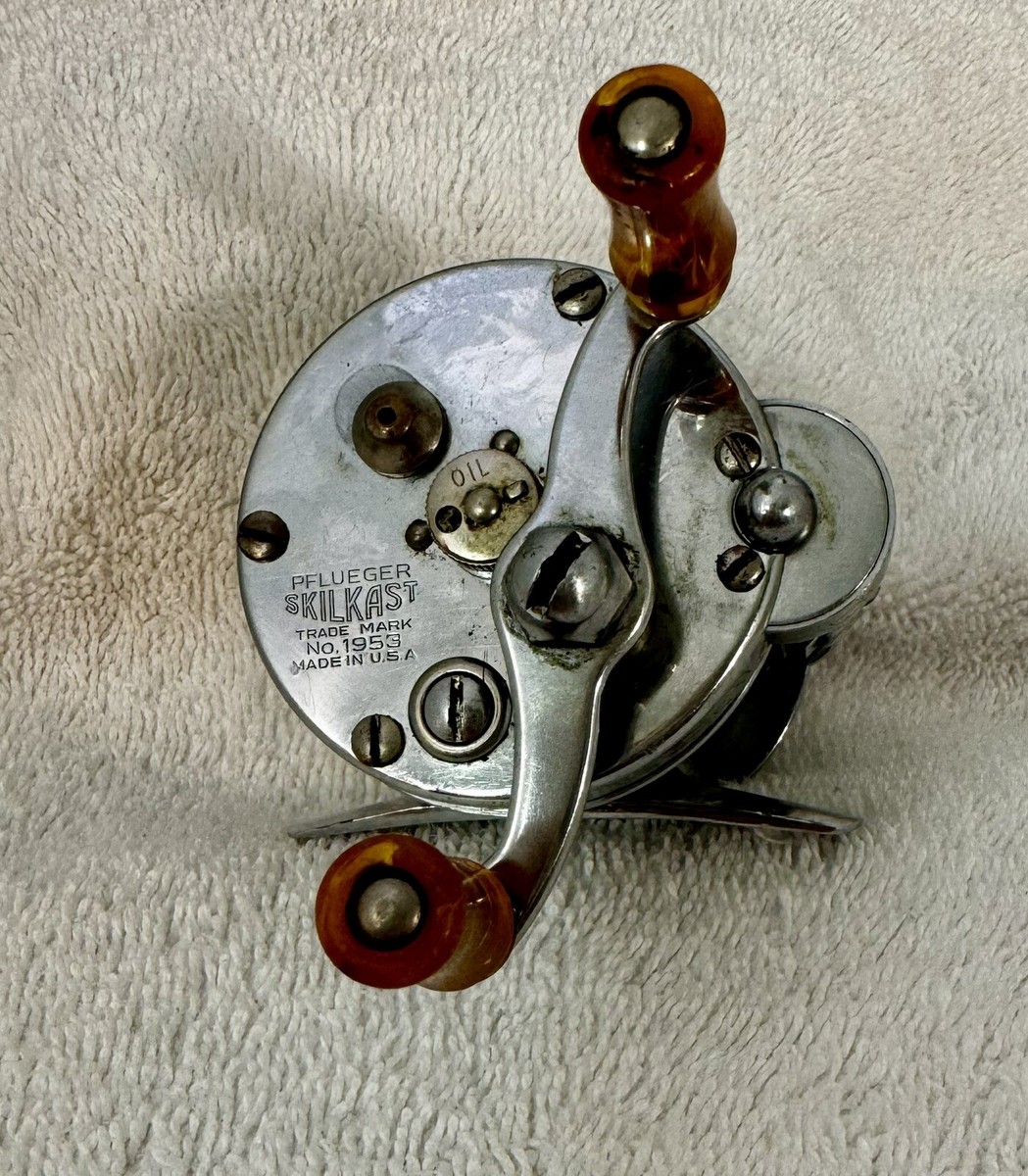 Moulinet De Pêche Vintage Pflueger Skilkabot N° 1953 – Gravure Et Ligne Multicolore – USA