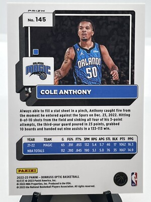 2022-23 Panini Donruss Optic COLE ANTHONY Orange Basketballs SP 
