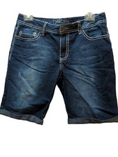 Cherokee Target girls XL 14-16 blue jean shorts cuffed hem wide white stitching