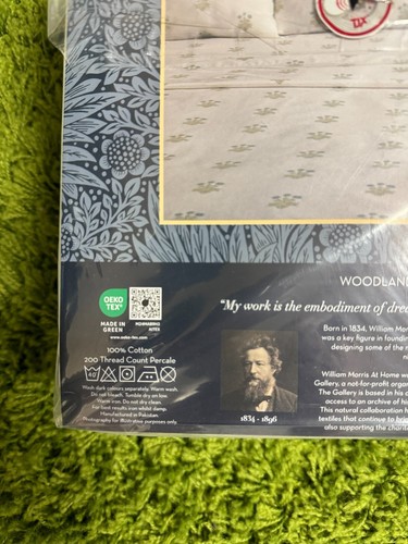 Juego de sábanas WILLIAM MORRIS Inglaterra KING algodón percal bosque floral espuma de mar NUEVO - Imagen 4 de 8