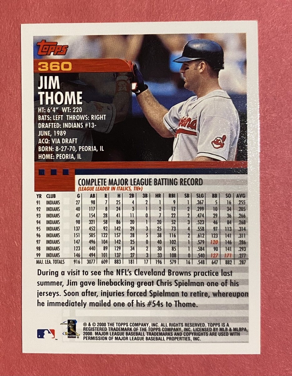 2000 Topps Jim Thome #360 Cleveland Indians Baseball Card | eBay