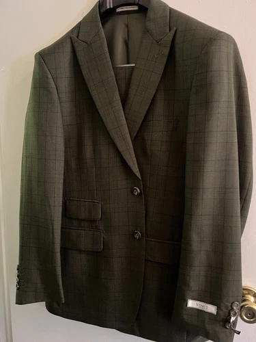 Vinci Mens 2pc Suit Olive Green 38/R 32/W Made In Italy NWT