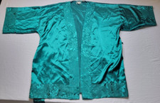 Victoria s Secret Robe VTG Gold Label Satin Emerald Green Embroidered One Size