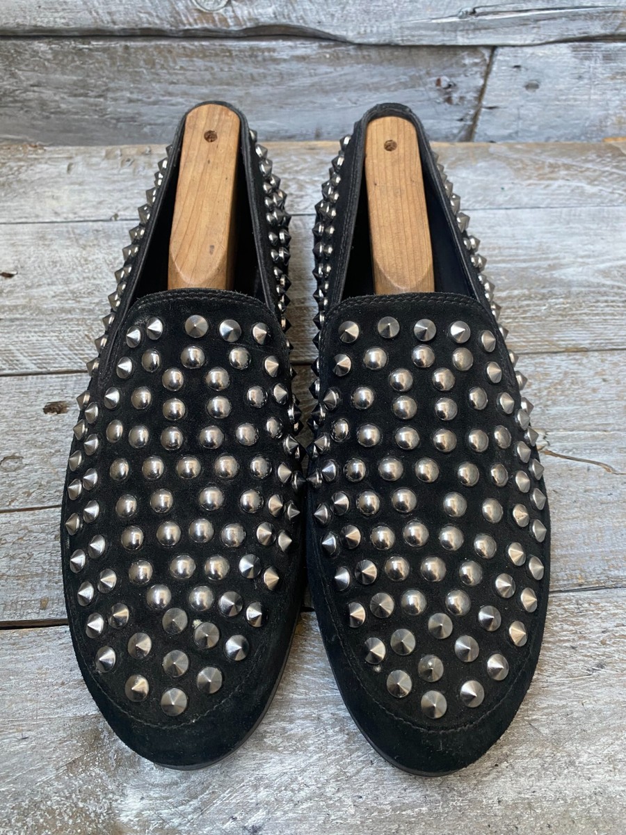 Prada studded black suede slip on men dress losfer shoes UK 7 US 8
