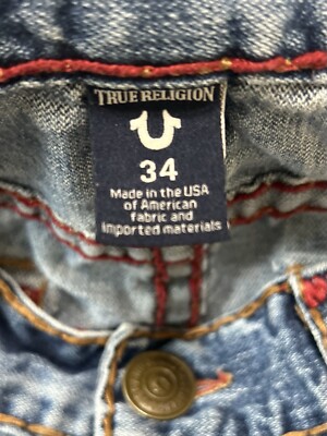 True Religion Red Stitch Ricky 34 Jeans Blue 100% Cotton