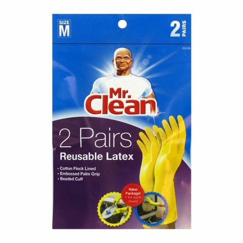 MR. CLEAN REUSABLE LATEX GLOVES MEDIUM 2 PAIRS - Picture 1 of 1
