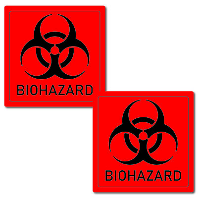 2 Stück Biohazard Warnhinweis Aufkleber 8x8cm Chemie toxisch Bakterium Virus