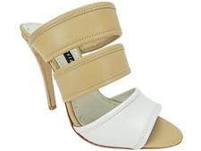 Alice  Olivia Women's Graciella Multi Band Slides White Tan Size US 6.5/EU 36.5