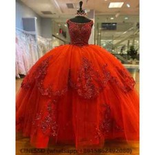 Red Off Shoulder Beading Ball Gown Quinceanera Dresses Appliques Lace Sweet 16