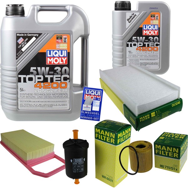 Mann Inspektionspaket 6L Liqui Moly Top Tec 4200 5W-30 FüR CitroëN C5 II 2.0 16V-image