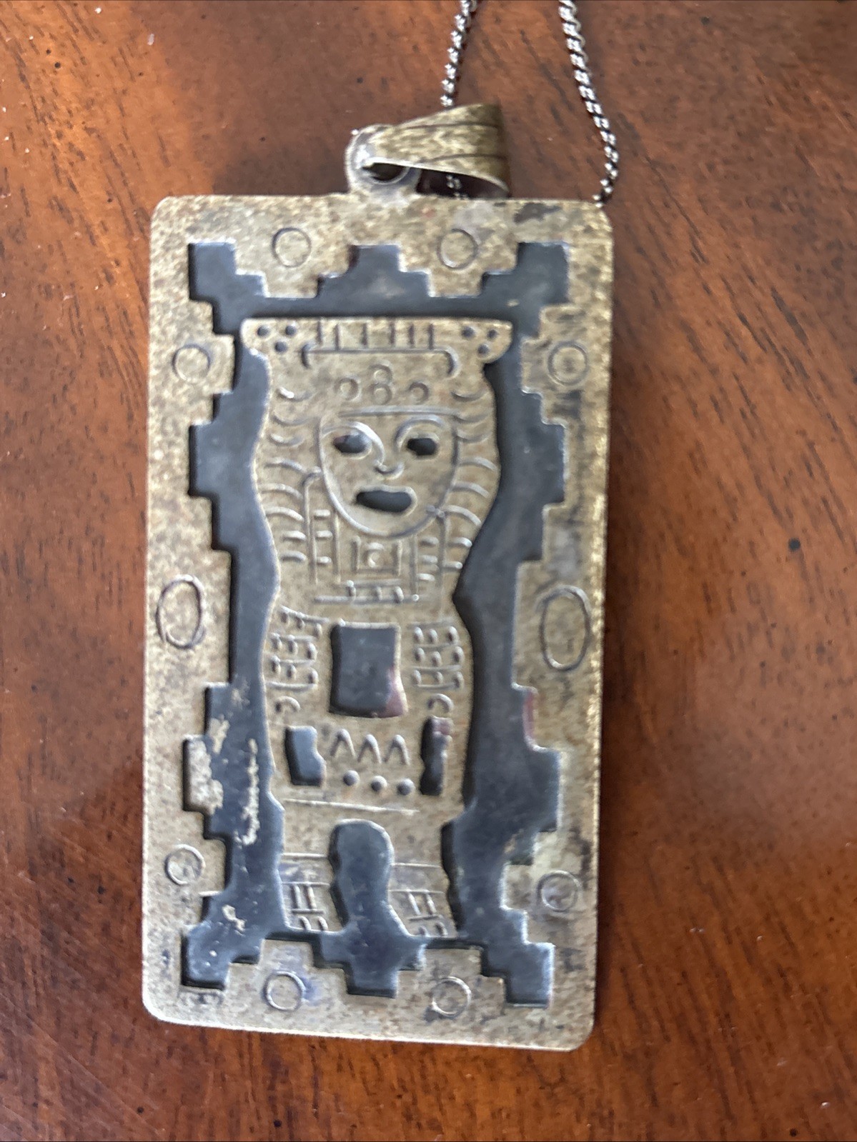 Masked Warrior Aztec Inca Rectangular Pendant 19g… - image 4