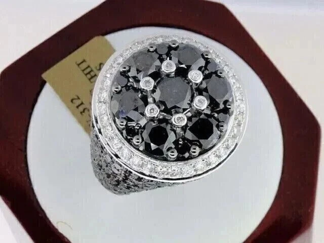 4Ct Round Cut Lab Created Black Diamond Men's Pinky Ring 14k White Gold Finish - Image 4 of 4