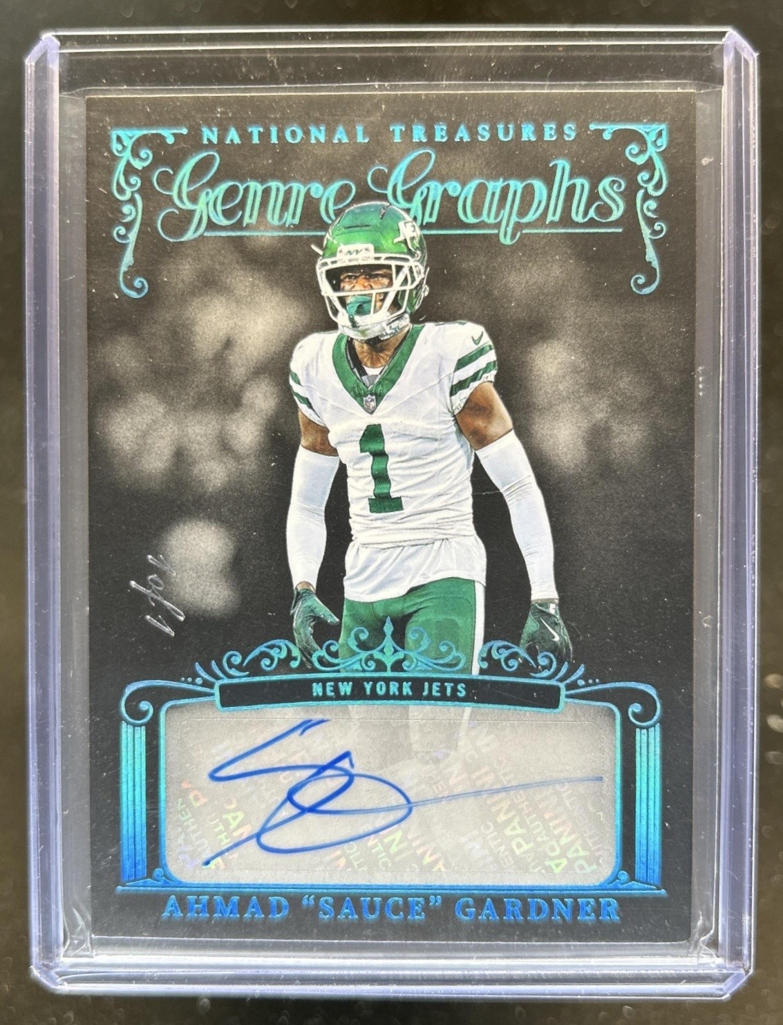 2025 National Treasures Ahmad "Sauce" Gardner Genre Graphs Auto Platinum #1/1