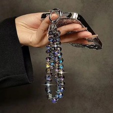 1pc Crystal Bead Phone Wrist Strap Diamond Chain Charm Universal Clip - NEW