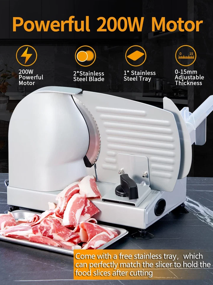 Cortadora de Carne, Cortadora de Alimentos Eléctrica 200W con 2 Extraíbles 7.5" Acero Inoxidable... Foto 2 de 4