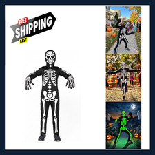 Kids Skeleton Costume Glow in the Dark Halloween Suit for Boys Black Jumpsuit