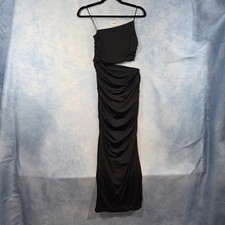 Zara Womens Black One Shoulder Ruched Cutout Maxi Dress Small Spaghetti Strap