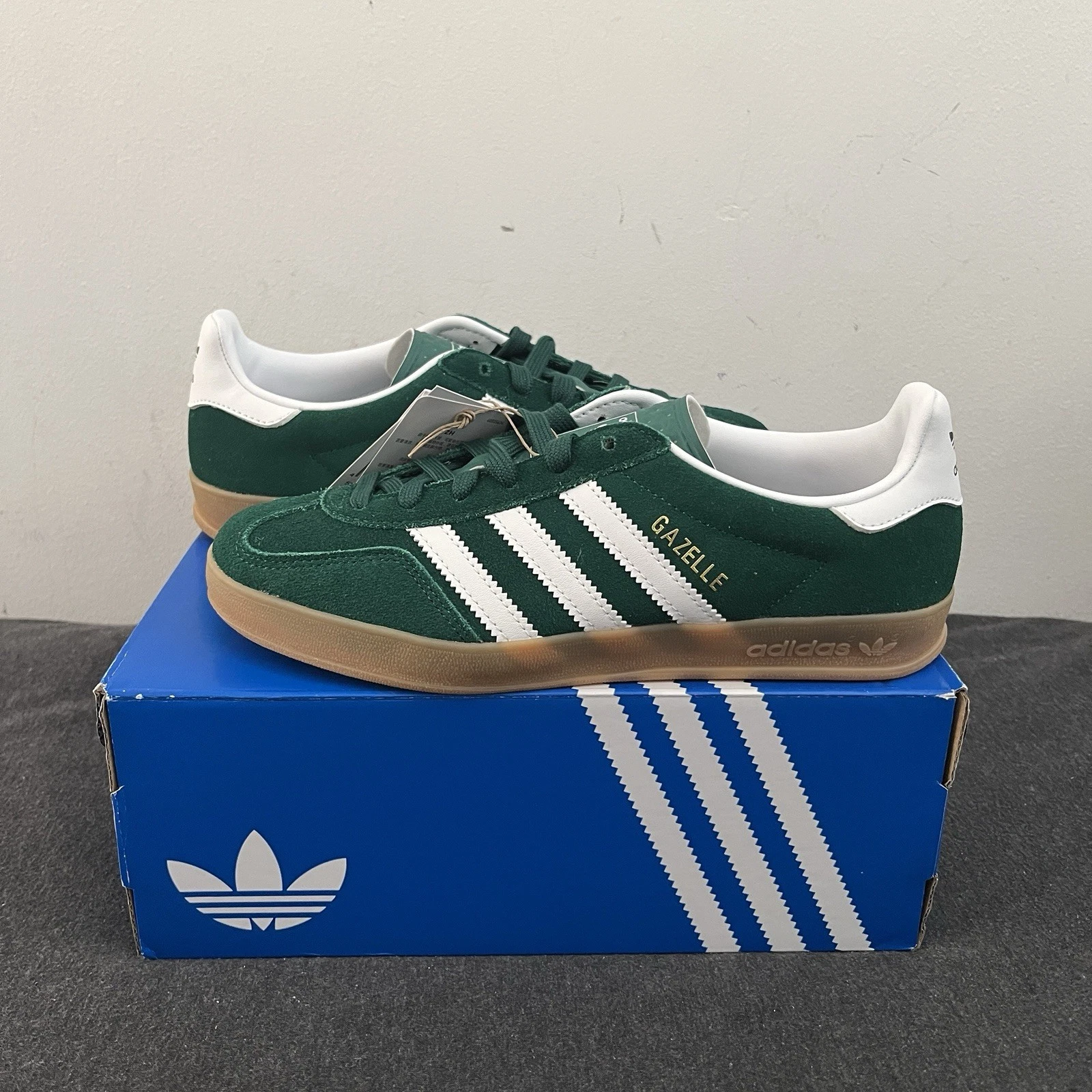 Adidas Gazelle Indoor verdi e bianche nuovissime Junior Uk5.5 Us6 Eu38 2 3 JS3800