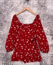 Reformation Dress 4 Womens Cami Mini Red Floral Long Sleeve