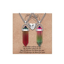 BFF Necklace for 2 Crystal Charms Best Friend Red Green Matching Heart
