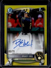 2025 Bowman Draft Brady Ebel Chrome Auto Yellow Refractor 1st #/75 Brewers