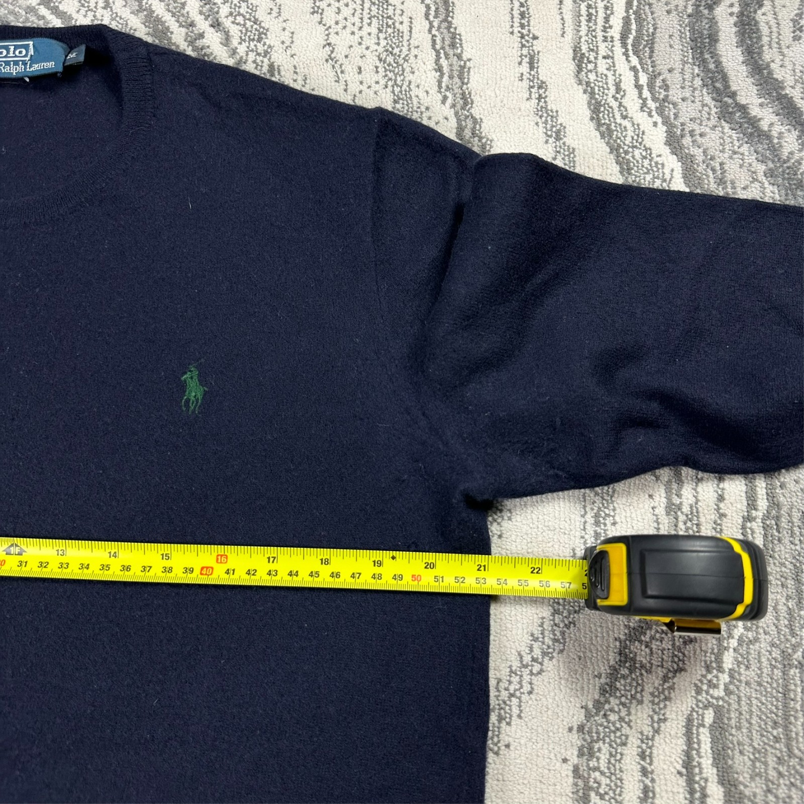 Vintage Polo Ralph Lauren Navy Merino Wool Green Pony Size Medium Knit Jumper image 8