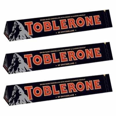 TOBLERONE Dark Chocolate with Honey & Almond Nougat 100g each. (3 Bars) Imported