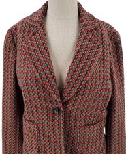 Women  s Vintage Liz Claiborne Blazer 1 Button Twill Wool Blend Multi Color 12