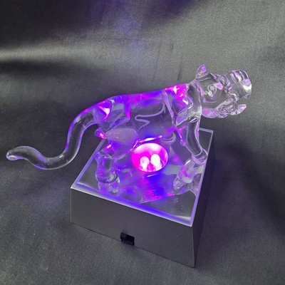 Vtg Happy New Year Clear Acrylic Tiger Figurine Lighted Base Change Color
