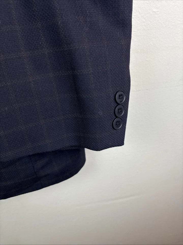 Blazer Brandini Para Hombres 44 Azul Marino Ventana Lana Deportes Abrigo Chaqueta Muesca Foto 2 de 4