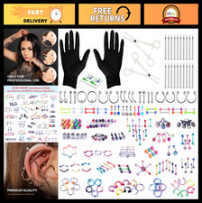 156PC Body Piercing Kit - 14G 16G 18G 20G - Belly Ring, Nose, Septum, Tragus, Ea