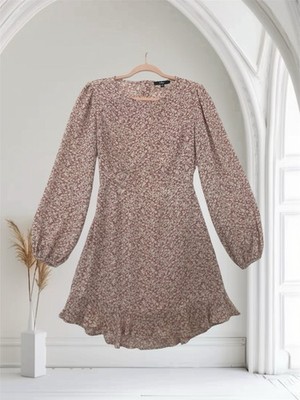 Lulus Blooming Darlin Mauve Floral Ruffle Cut Out Back Mini Dress Women s Medium