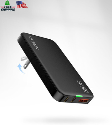 30W USB C Wall Charger 3 Port Foldable Ultra Thin USB Power Adapter Black