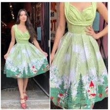 Womens 1950s Repro Day Dress Dress M Rockabilly Octoberfest Dirndl Retro Green