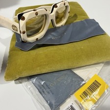 Rare Gucci Hollywood Forever Crystal Bling Square Gold Mirrored Ivory Sunglasses