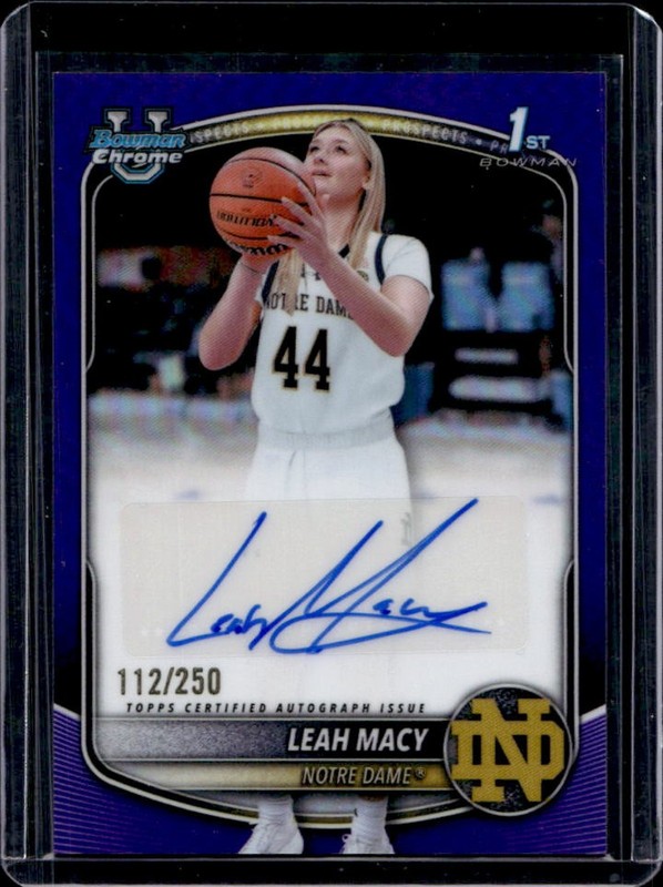 2025-26 Bowman Leah Macy Chrome Auto Purple Refractor 1st #/250 Fighting Irish