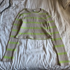 Stradivarius Ribbed Knit Pullover Sweater Beige Green Long Sleeve Women's L