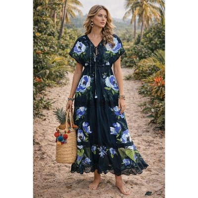 chinese dress ladies Black Soft Garden Lace Maxi Dress – FARM Rio main image 0