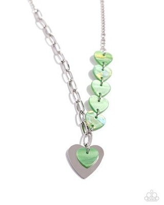 Paparazz Jewelry HEART OF THE MOMENT green Opalescent & I Silver necklace 