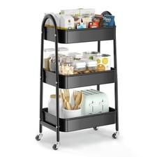 EAGMAK 3 Tier Utility Rolling Cart, Metal Storage Cart with Normal, Black