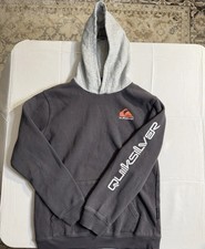 Quicksilver Pullover Hoodie Gray  Black Hooded Sweatshirt Boys Youth L 14/16
