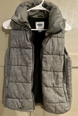 Old Navy Thick Wool Blend Puffer Vest Women s Small Full Zip Gray Fleece Lined