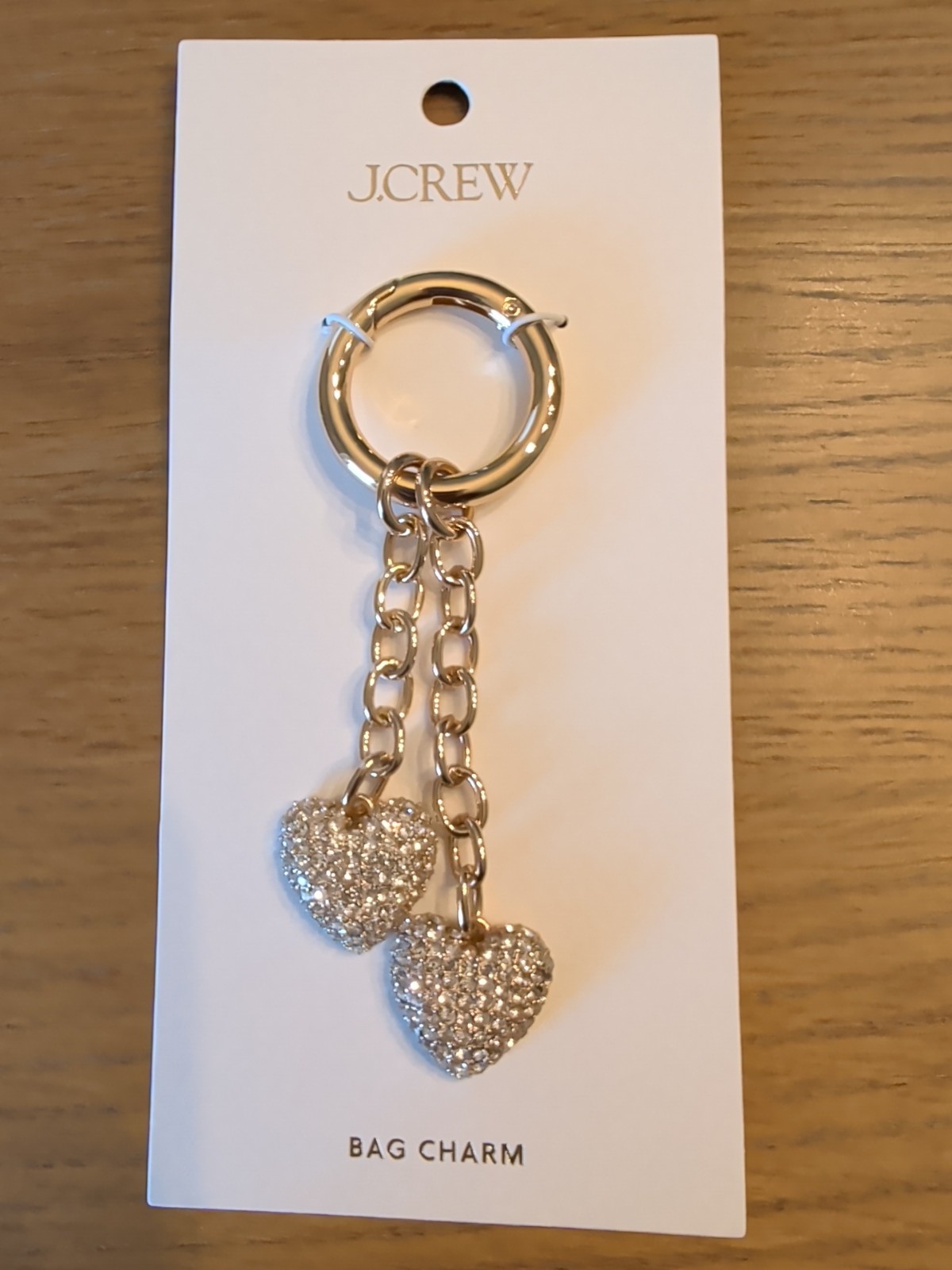 J.Crew  Heart Bag Charm Keychain Crystal Gold  CO625 New Valentine