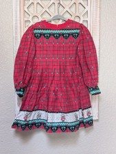 Vintage Daisy Kingdom Girls Christmas Dress Sz 4-5 Red Angel Bunnies Plaid 90s