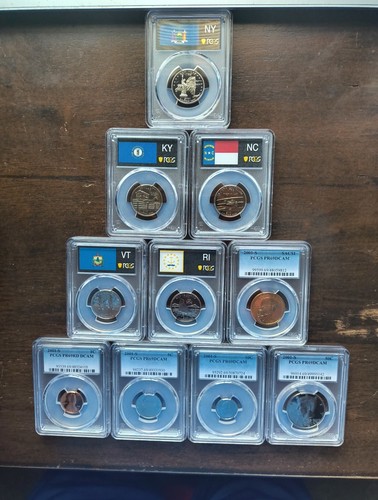 2001s - Set 10 monete proof - 5 stati 25c,1c,5c,10c,50c,$1 - pcgs pr69 dcam in astuccio