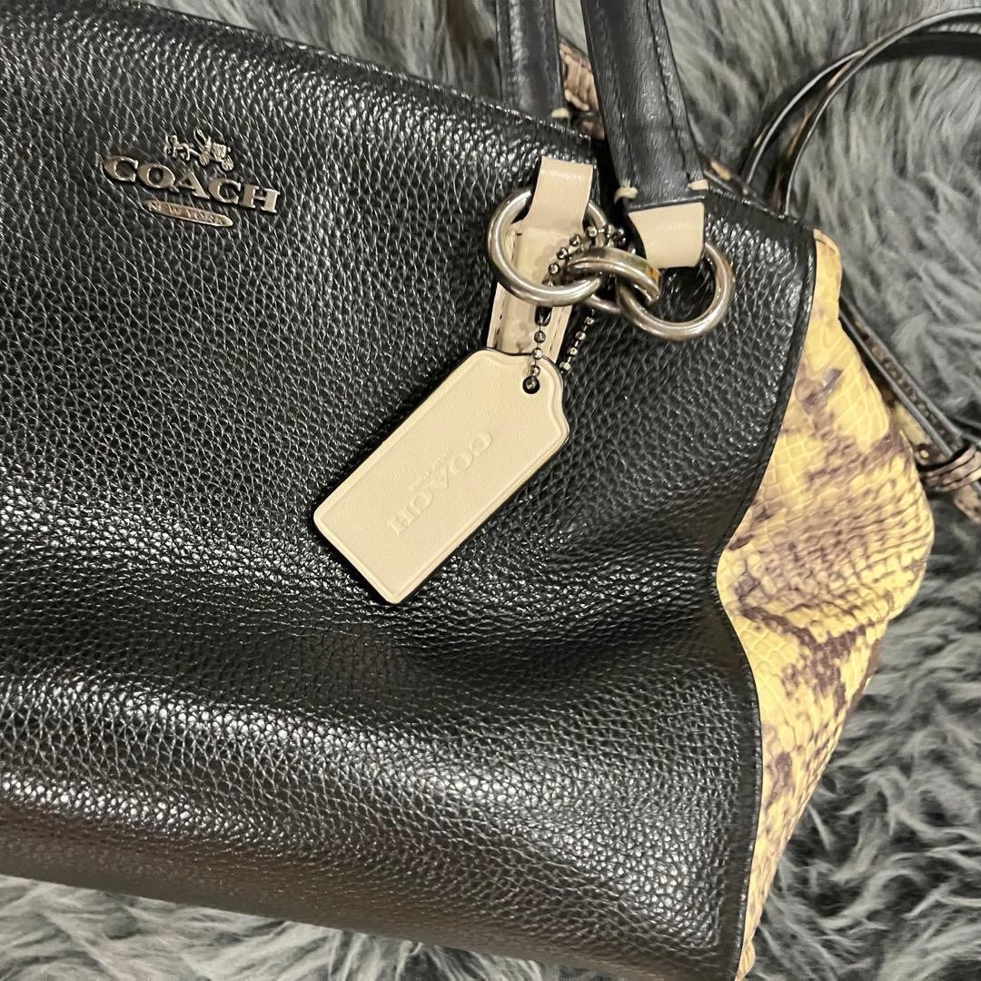 COACH Python Leather Medium Shoulder Bag Black La… - image 10