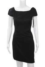 Diane Von Furstenberg Women Black Sheath Mini Dress Wool Square Neck Size 4