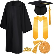 Syhood 4 Pieces 2025 Unisex Graduation Matte Gown Cap 57, Black, Golden