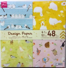 DAISO Bird 4 Design Origami Paper Japan Parakeet Duck Owl Long-tailed Tit