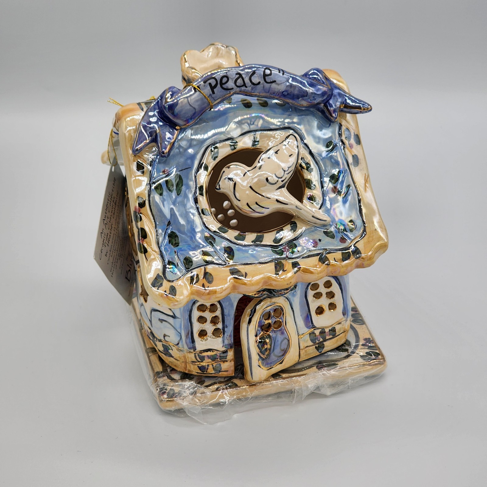 Blue Sky Clayworks Peace Tea Light House with Birds Vintage 2002 NWT